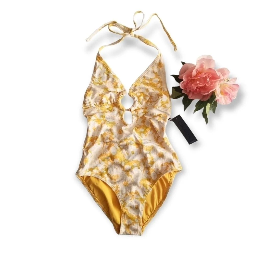 CIKADA Australia Floral Ribbed Yellow One Piece Swimsuit Size 4